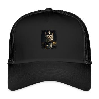 Cat with crown and uniform - Trucker Cap - black/black - Front