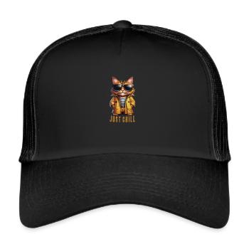 Cartoon cat in raincoat - Trucker Cap - black/black - Front