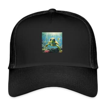 Cartoon turtle dives in the sea - Trucker Cap - black/black - Front