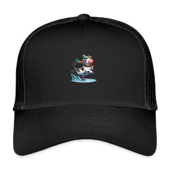 Schlittschuh laufen Kuh - Winter comic - Trucker Cap - Schwarz/Schwarz - Vorne
