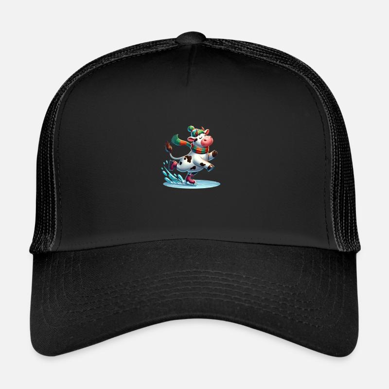 Ice Skating Cow - Winter comic Trucker Cap