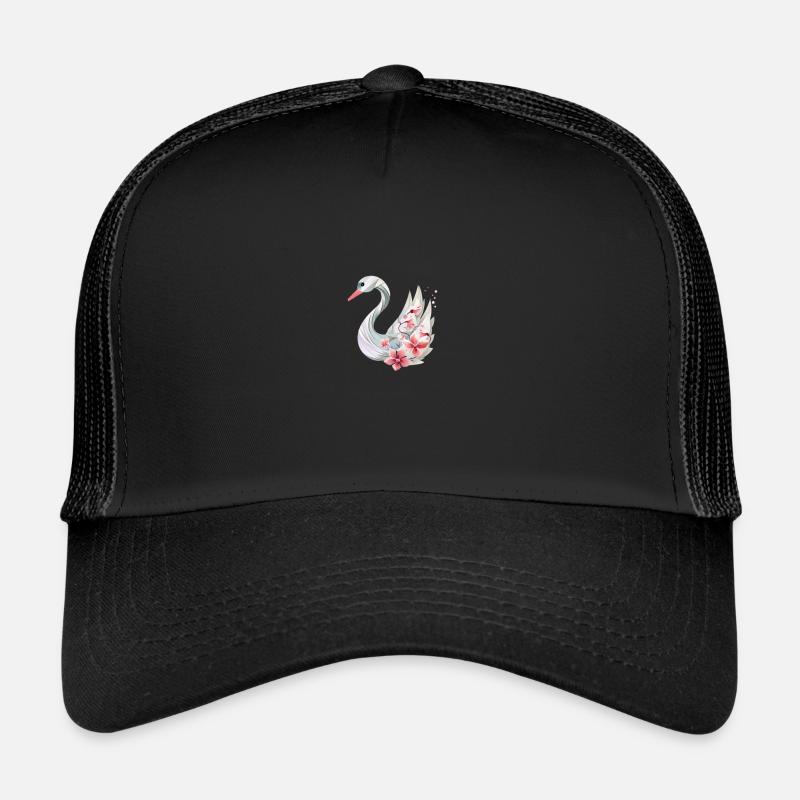 Cygne élégant avec des fleurs Casquette trucker 