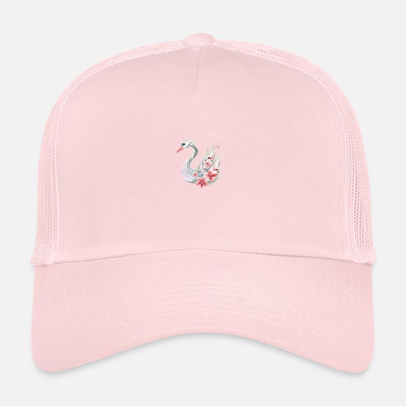 Cygne élégant avec des fleurs Casquette trucker 
