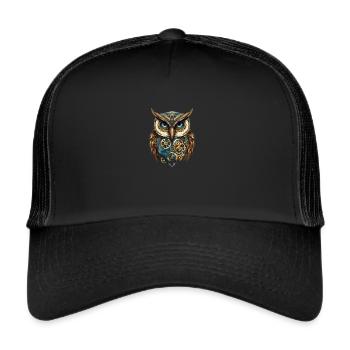 Hibou rétro dans le style Steampunk - Casquette trucker  - noir/noir - Devant