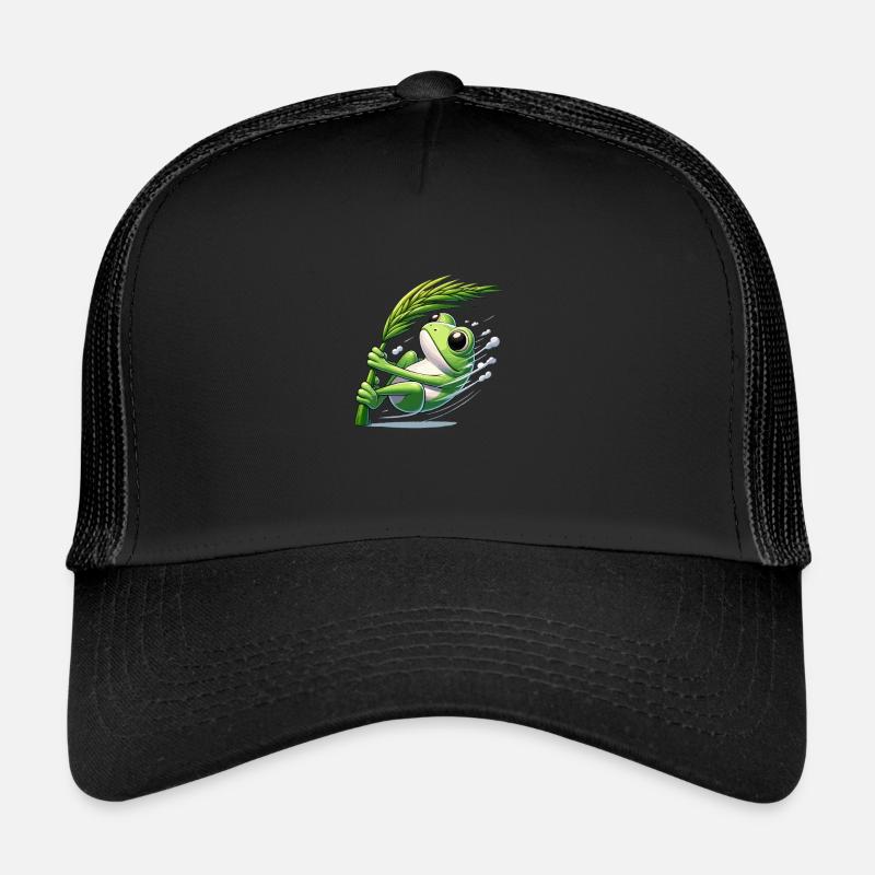 Grenouille comique accrochée à un brin d’herbe - Casquette trucker  - noir/noir
