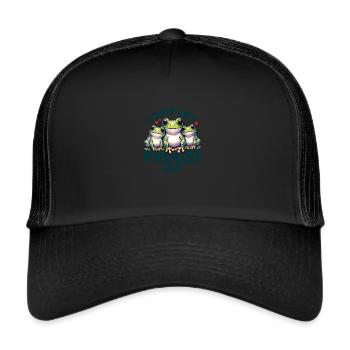 Three Cartoon Frogs - Trucker Cap - black/black - Front