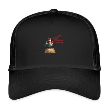 Comic rooster crowing on straw bale - Trucker Cap - black/black - Front