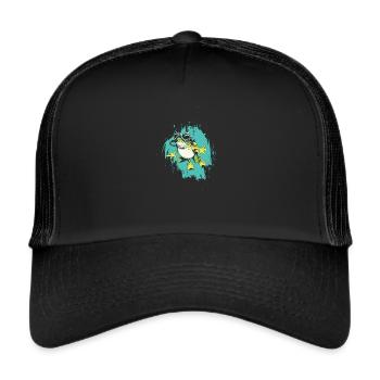 Cartoon Taucherfrosch taucht Unterwasser - Trucker Cap - Schwarz/Schwarz - Vorne