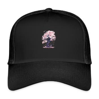 Cerisier du Japon, Fleur de cerisier, Esthétique Sakura - Casquette trucker  - noir/noir - Devant