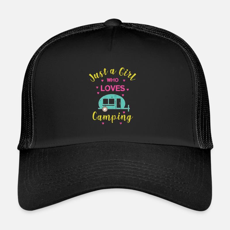 Camping Mädchen Camper Wohnwagen Campingplatz - Trucker Cap - Schwarz/Schwarz