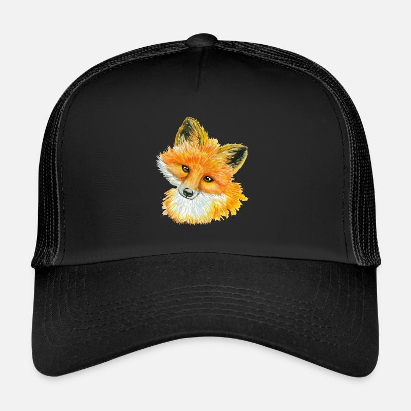 Fox-Aquarell-wildes Tier-Liebhaber-Geschenk-Idee - Trucker Cap - Schwarz/Schwarz