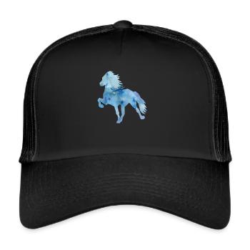Islandpferd Watercolor blue - Trucker Cap - Schwarz/Schwarz - Vorne