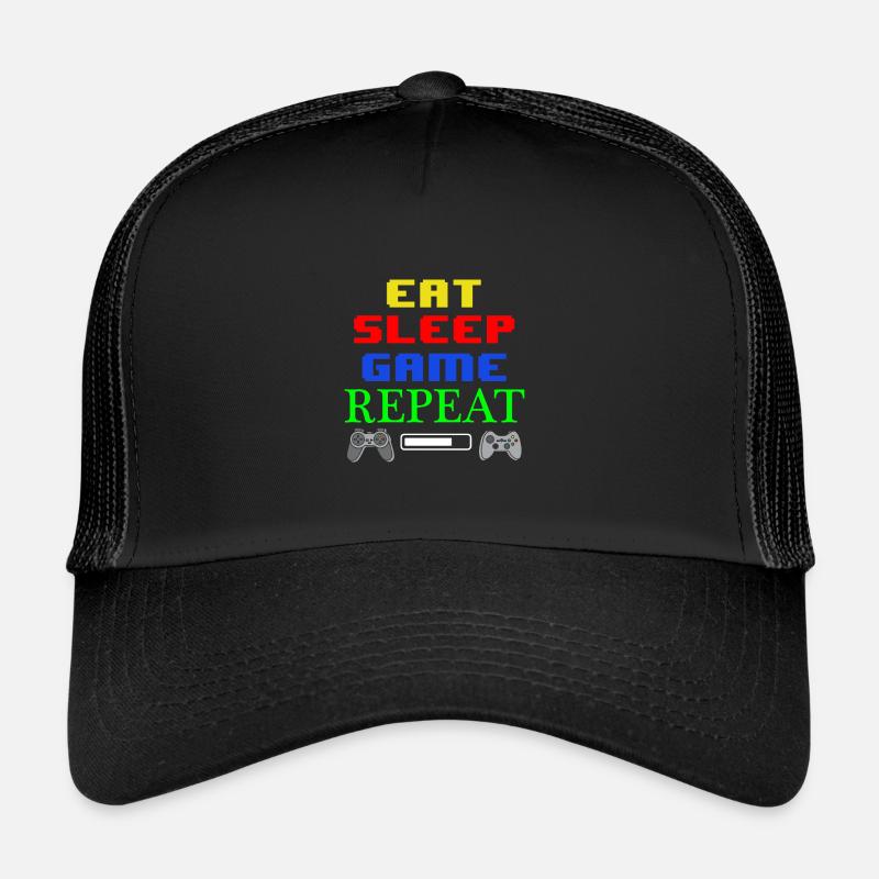 Eat Sleep Game Repeat - Trucker Cap - Schwarz/Schwarz