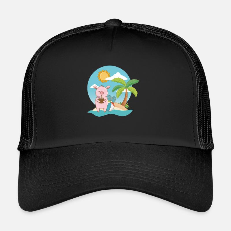 Schweinchen am Strand - Trucker Cap - Schwarz/Schwarz