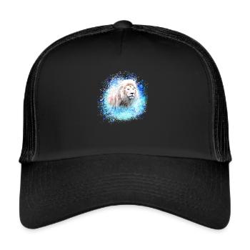 lion,,lion's head, graffiti, blue,white lion - Trucker Cap - black/black - Front