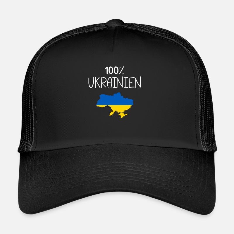 100% Ukrainian - ukraine man gift - Trucker Cap - black/black