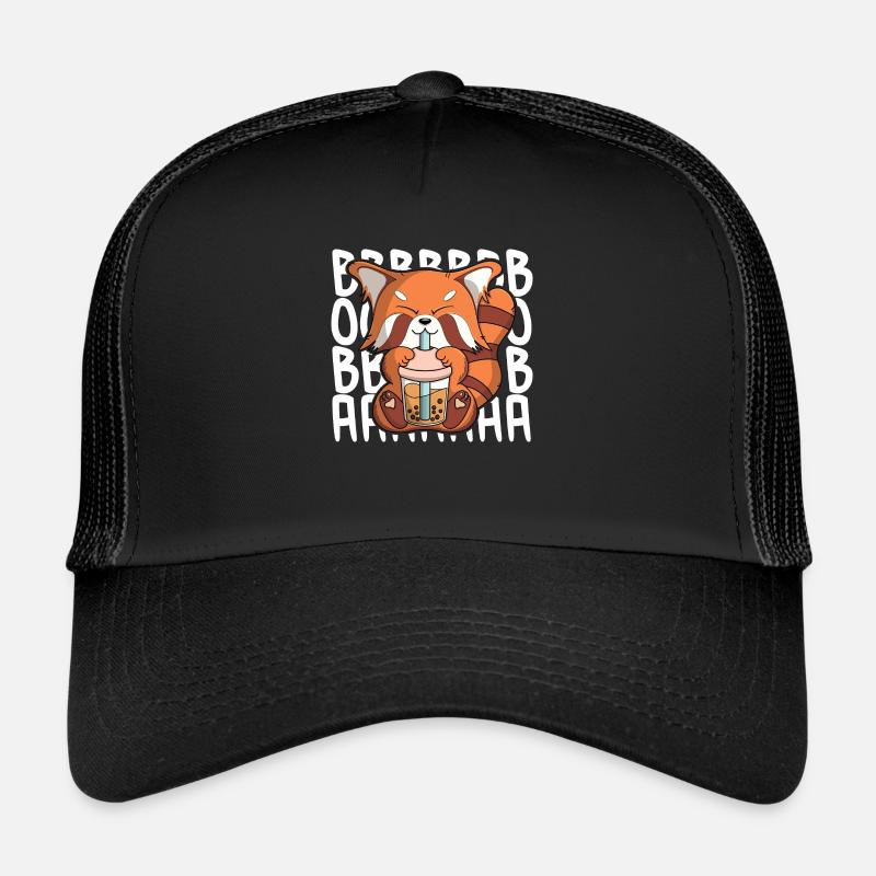 Drôle de boba panda roux kawaii bubble tea - Casquette trucker  - noir/noir