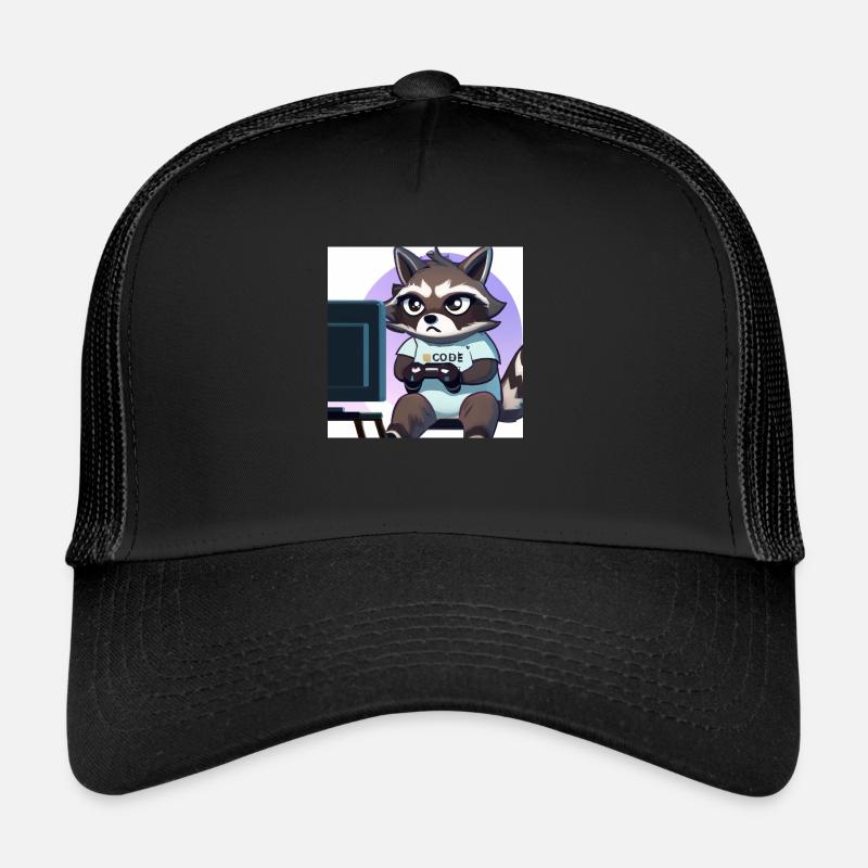 racoon playing computer games Trucker Cap