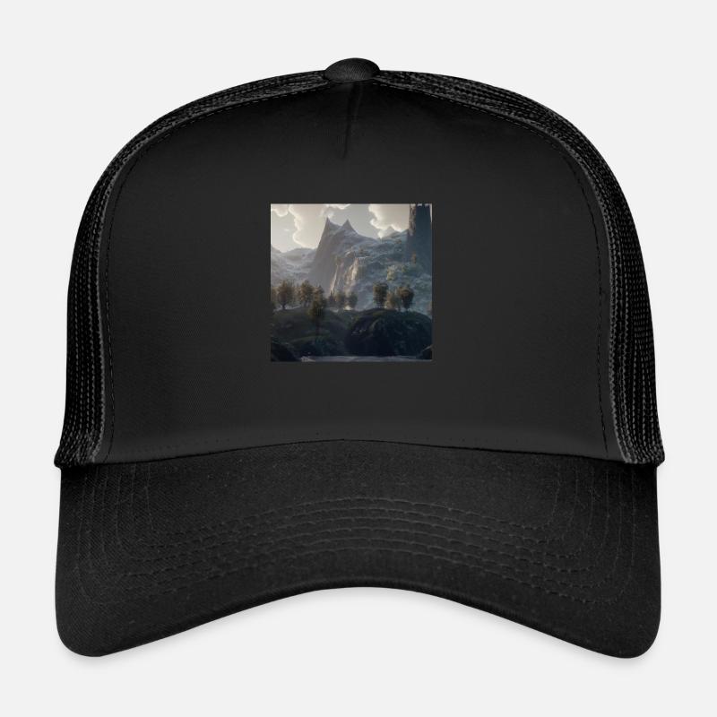 Beau paysage de montagne dans le brouillard Casquette trucker 