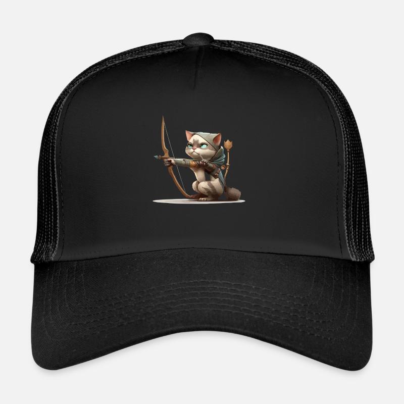 Miko die Katze im Bogenschießen - Trucker Cap - Schwarz/Schwarz