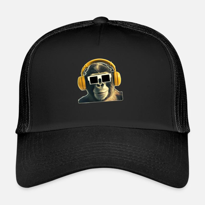 Singe cool avec des écouteurs et des lunettes Casquette trucker 