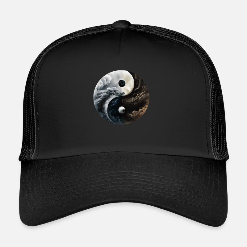 Ying Yang Motiv - Trucker Cap - Schwarz/Schwarz