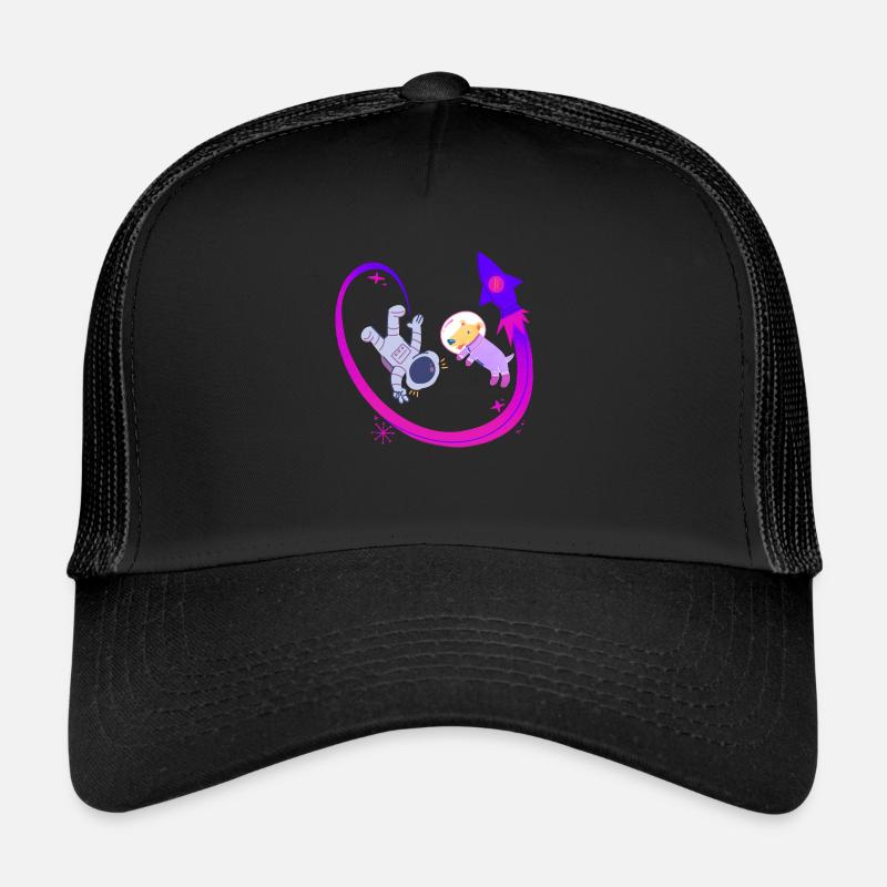 Chien et homme dans l’espace - Casquette trucker  - noir/noir