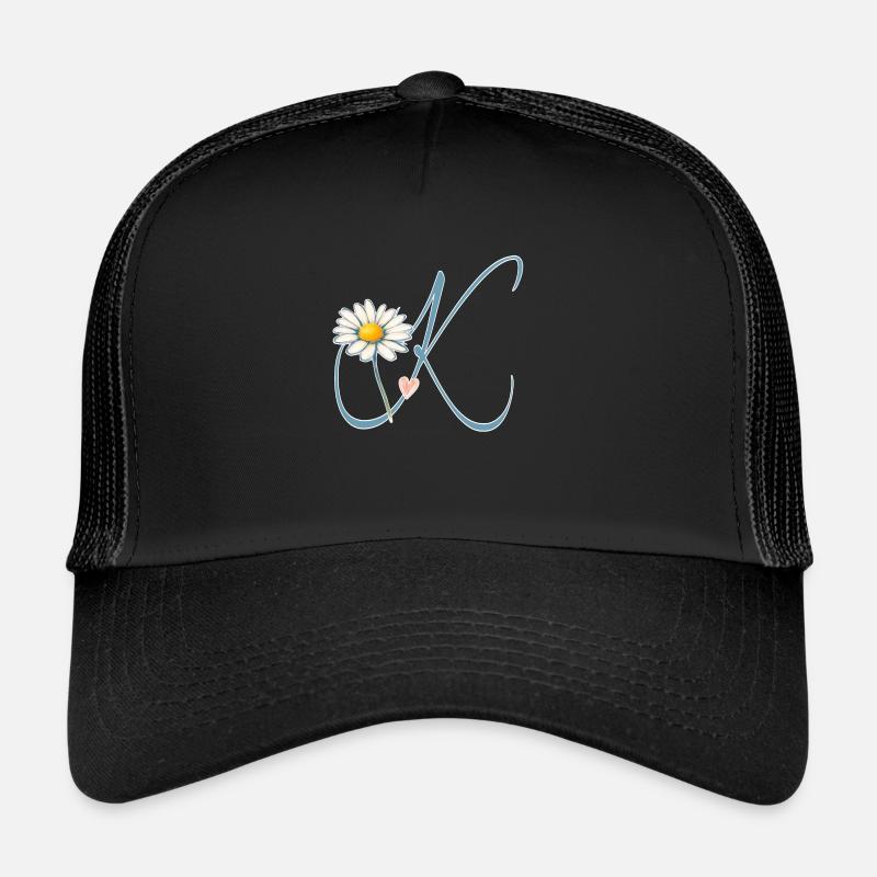 Letter K Daisy Heart - Trucker Cap - black/black