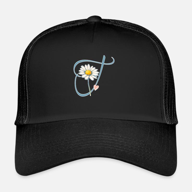 Letter T Daisy Heart Trucker Cap