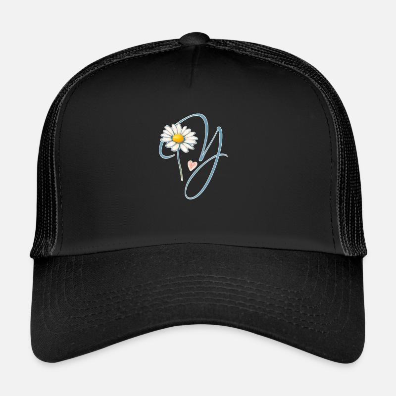 Buchstabe Y Gänseblümchen Herz - Trucker Cap - Schwarz/Schwarz