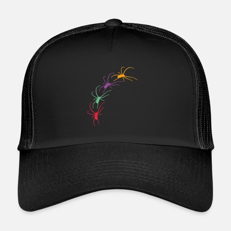 Große bunte Spinnen krabbeln diagonal - Trucker Cap - Schwarz/Schwarz