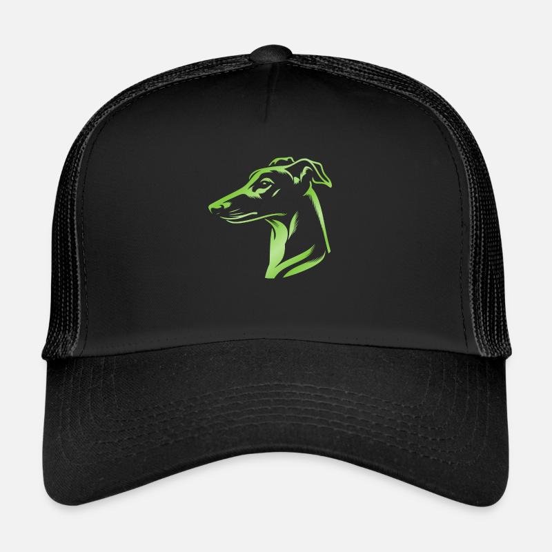 Greyhound Whippet, tête de chien, dessin vert Casquette trucker 