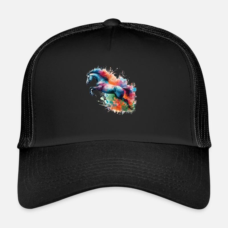 Springpferd Silhouette aquarell - Trucker Cap - Schwarz/Schwarz