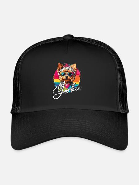 Mignon Yorkshire Terrier Yorkie sur la roue chromatique - Casquette trucker  - noir/noir - Devant