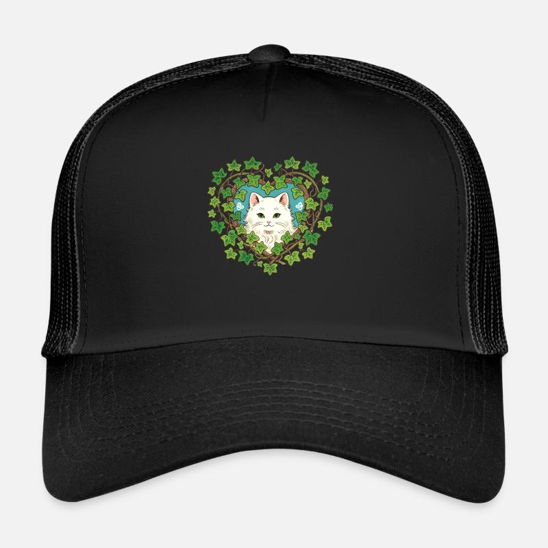 Weiße Katze Efeu - Trucker Cap - Schwarz/Schwarz