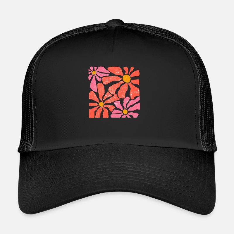 Groovy Retro Rosa und Orange Blumen Trucker Cap