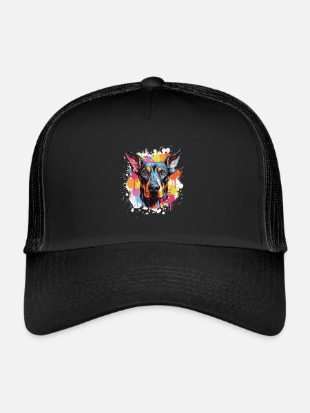 Doberman Dog Animal Pop Art Head - Trucker Cap - black/black - Front