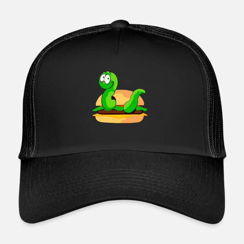 Ver vert dans un hamburger - Casquette trucker  - noir/noir