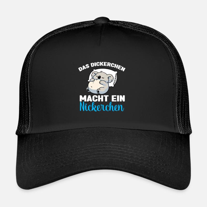 Koala Schlafshirt Dickerchen macht Nickerchen - Trucker Cap - Schwarz/Schwarz