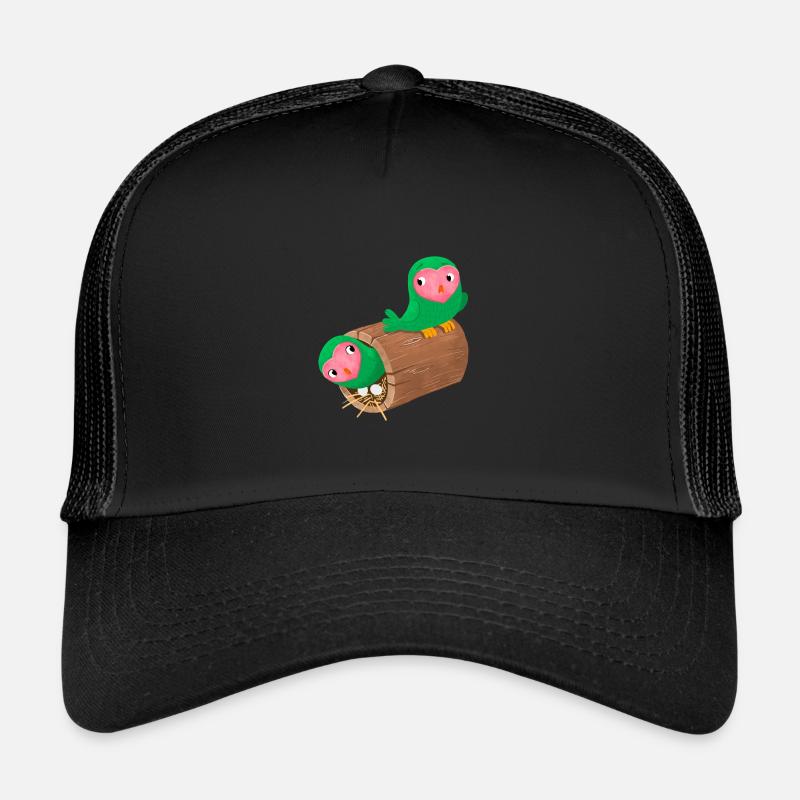 Nidification oiseaux de visage de pêche dans un journal Casquette trucker 