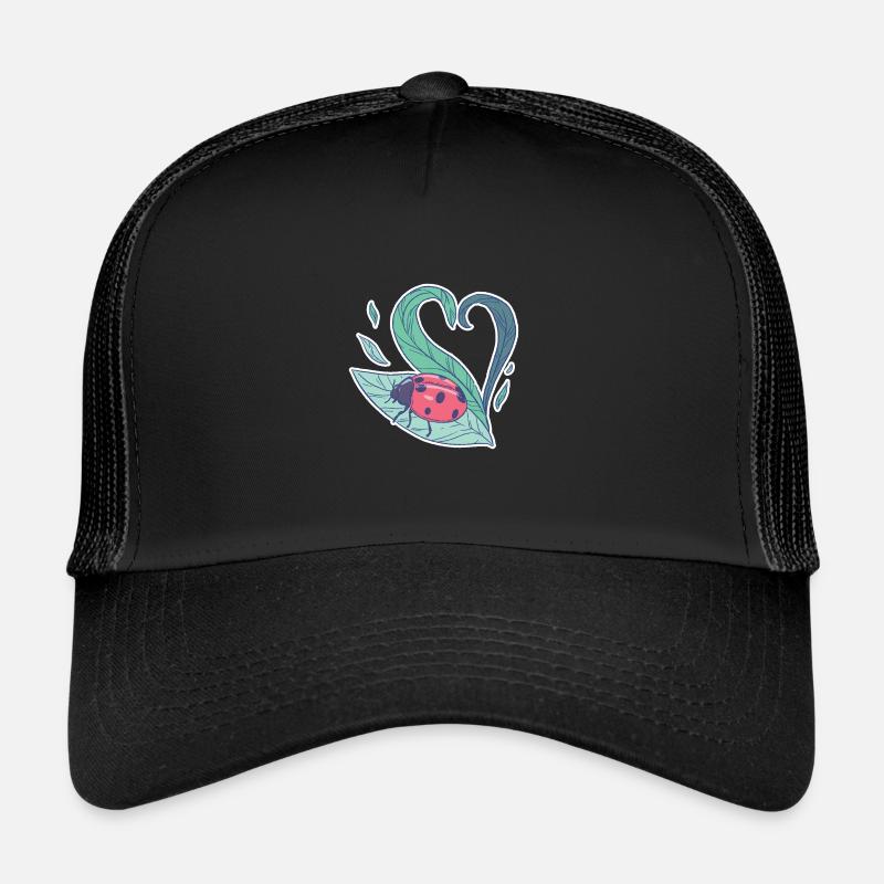 Cute ladybug on leaf - Trucker Cap - black/black