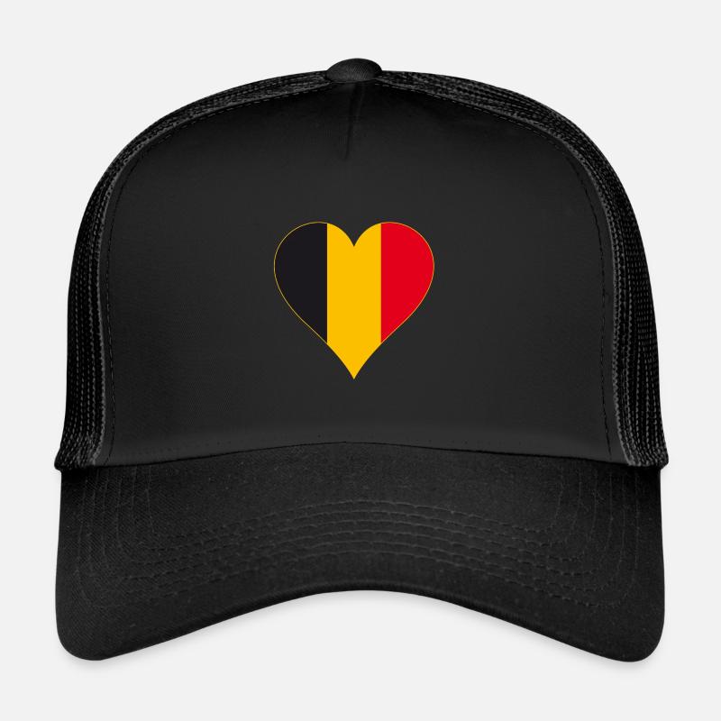Belgien Flagge Herz Lang - Trucker Cap - Schwarz/Schwarz