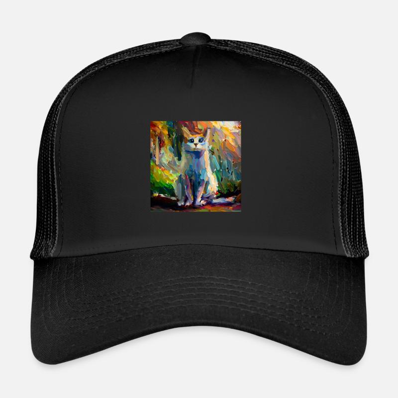 Peinture à l’huile abstraite colorée d’un chat assis Casquette trucker 