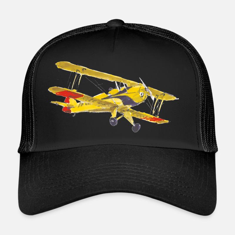 Biplan jaune avec bandes rouge signal Casquette trucker 