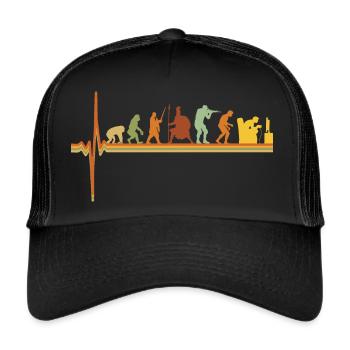 Gaming EKG Herzschlag Evolution Retro Gamer - Trucker Cap - Schwarz/Schwarz - Vorne