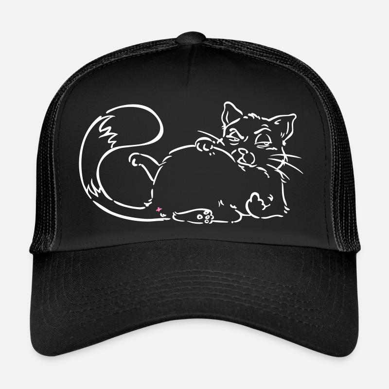 Cat nope nope no middle finger white - Trucker Cap - black/black