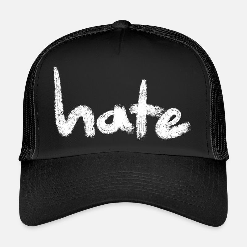 Hate Text blanc - Casquette trucker  - noir/noir