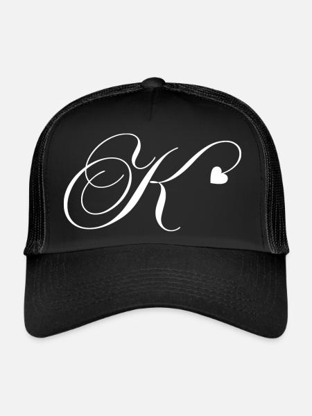 Letter k heart calligraphy - Trucker Cap - black/black - Front