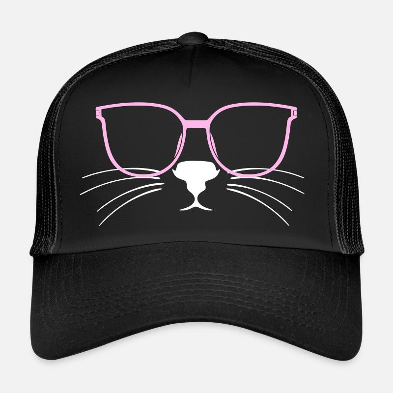 Cat Glasses Comic Cat Friend Tiger - Trucker Cap - black/black