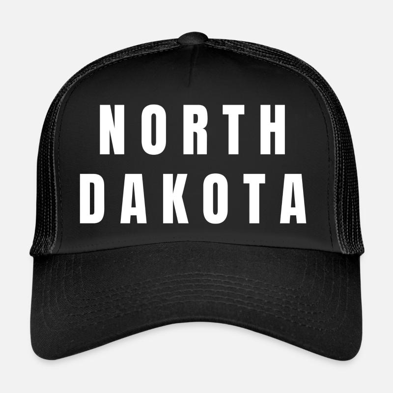 N O R T H D A K O T A. North Dakota with white text. - Trucker Cap - black/black